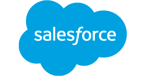 Blue cloud logo with the word salesforce in black text.