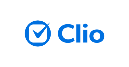 Blue Clio logo featuring a circular checkmark icon to the left of the word Clio.