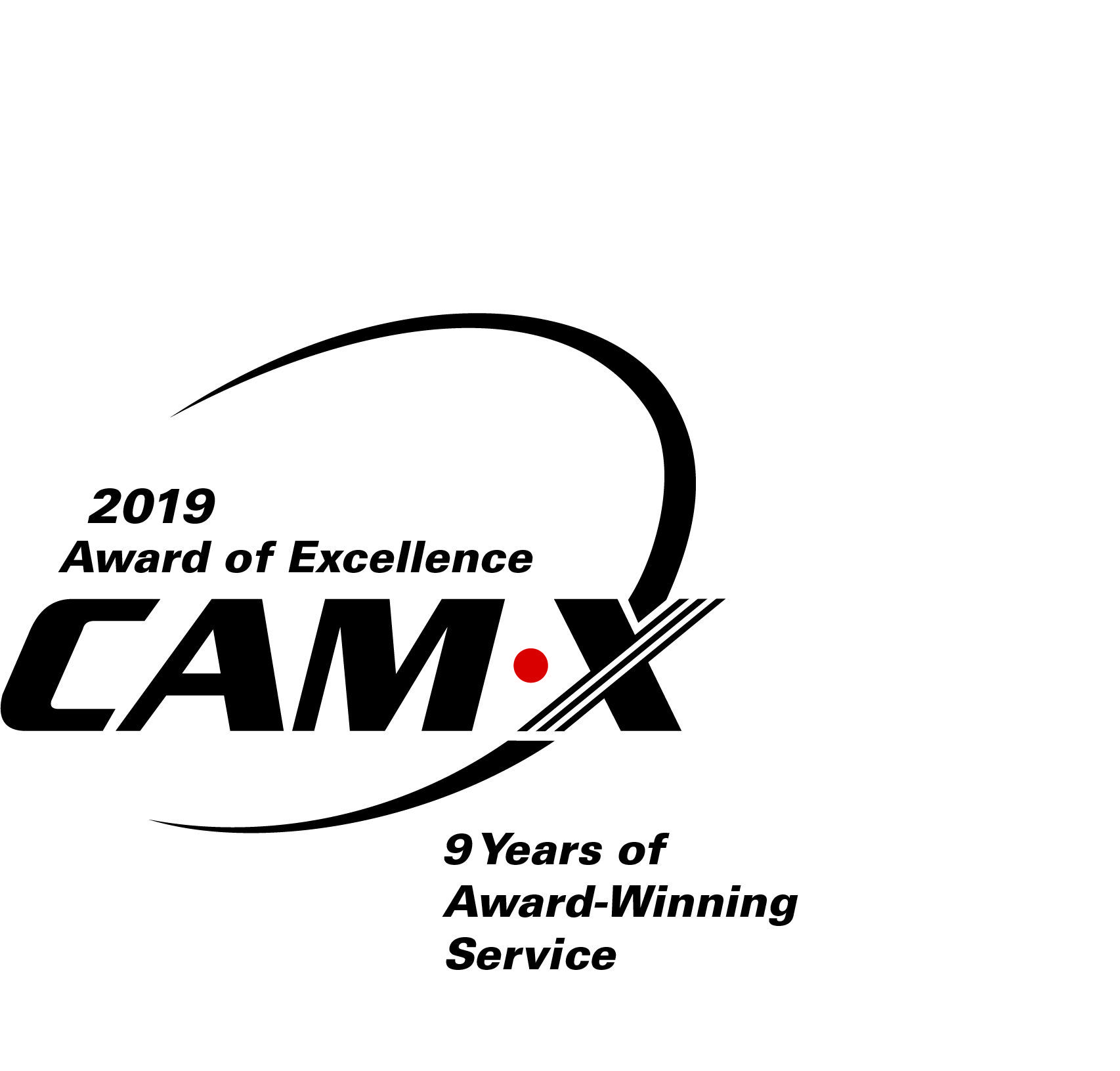 CAMX logo featuring an arc with the text "2019 Award of Excellence" and "9 Years of Award-Winning Service."