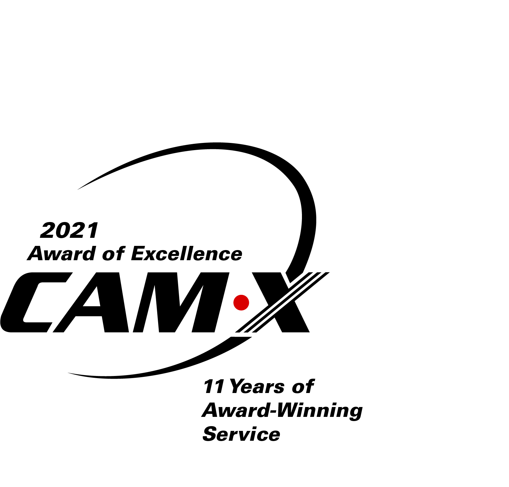 CAMX logo with a curved swoosh and the text “2021 Award of Excellence” and “11 Years of Award-Winning Service.”